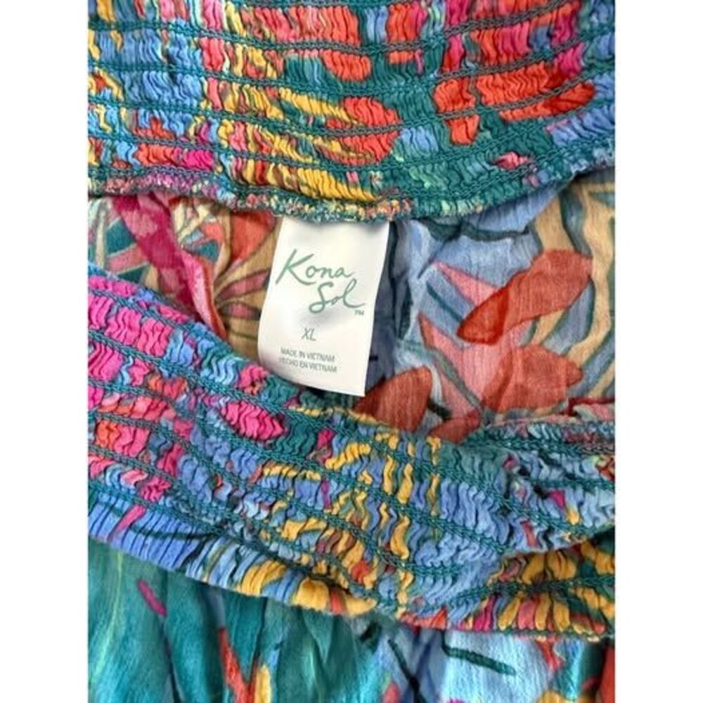 142. Kona Sol Wide leg pants Tropical Print Smocked waist XL